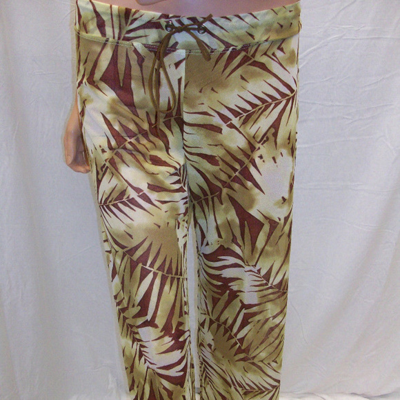 Sauvage Brown/Tan Leaf Pattern Pants Cover-Up L - Picture 1 of 5